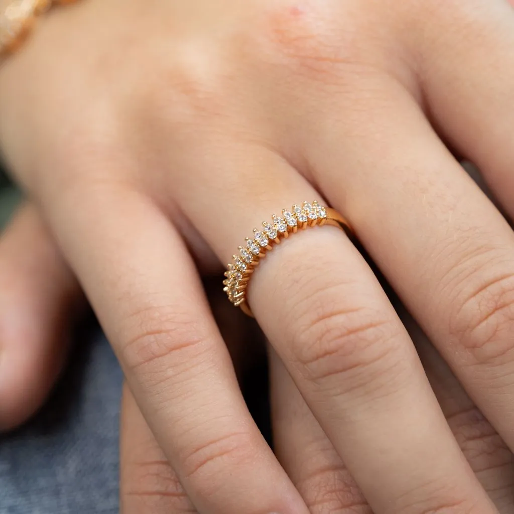 Adjustable Round Rose Gold Elegant Zircon Geometric Stackable Ring