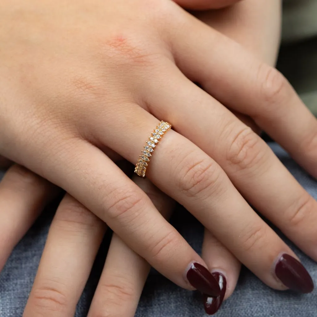 Adjustable Round Rose Gold Elegant Zircon Geometric Stackable Ring