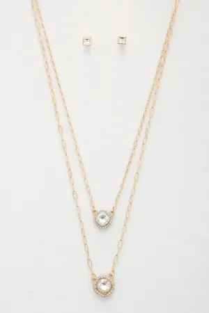 Double Crystal Metal Layered Necklace