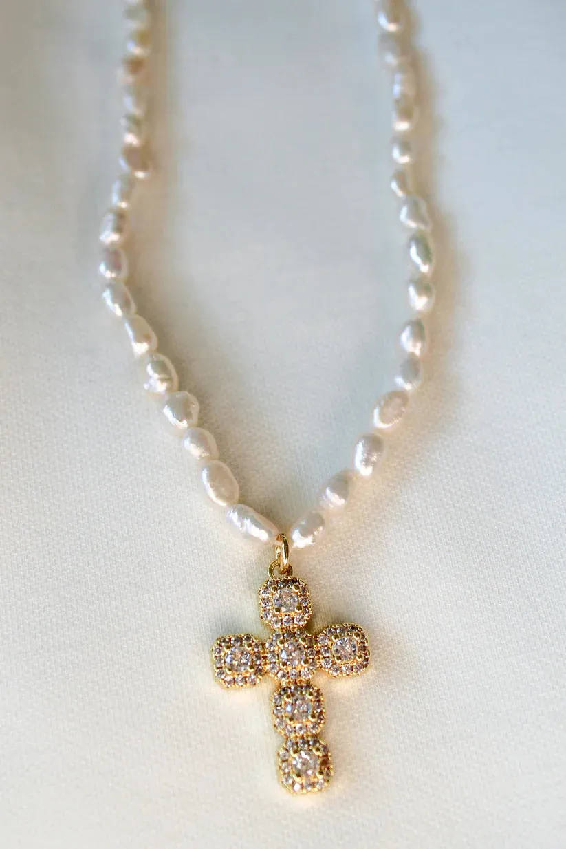 Kinsey Designs Baldwin Pearl Necklace With CZ Cross Pendant