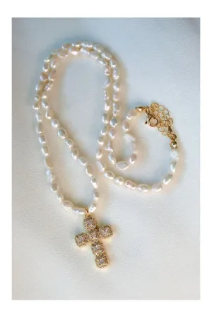 Kinsey Designs Baldwin Pearl Necklace With CZ Cross Pendant