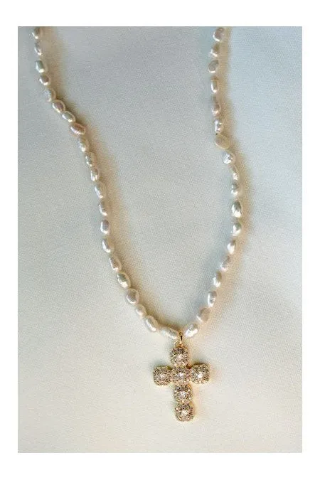 Kinsey Designs Baldwin Pearl Necklace With CZ Cross Pendant
