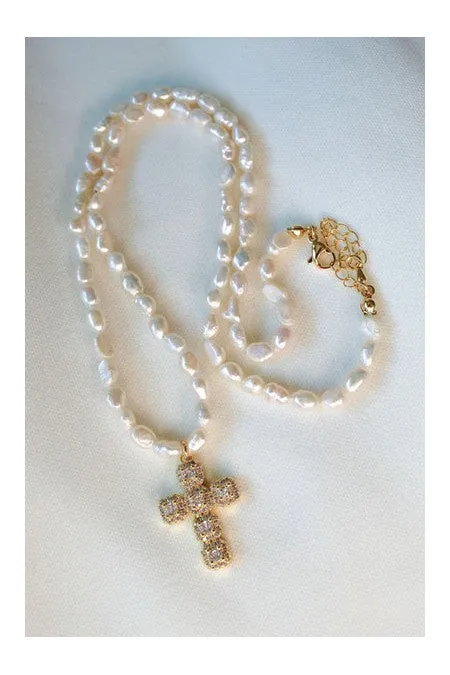 Kinsey Designs Baldwin Pearl Necklace With CZ Cross Pendant