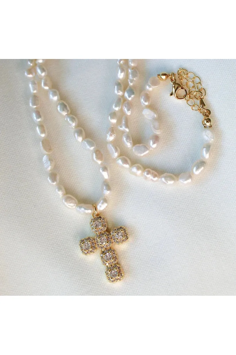 Kinsey Designs Baldwin Pearl Necklace With CZ Cross Pendant