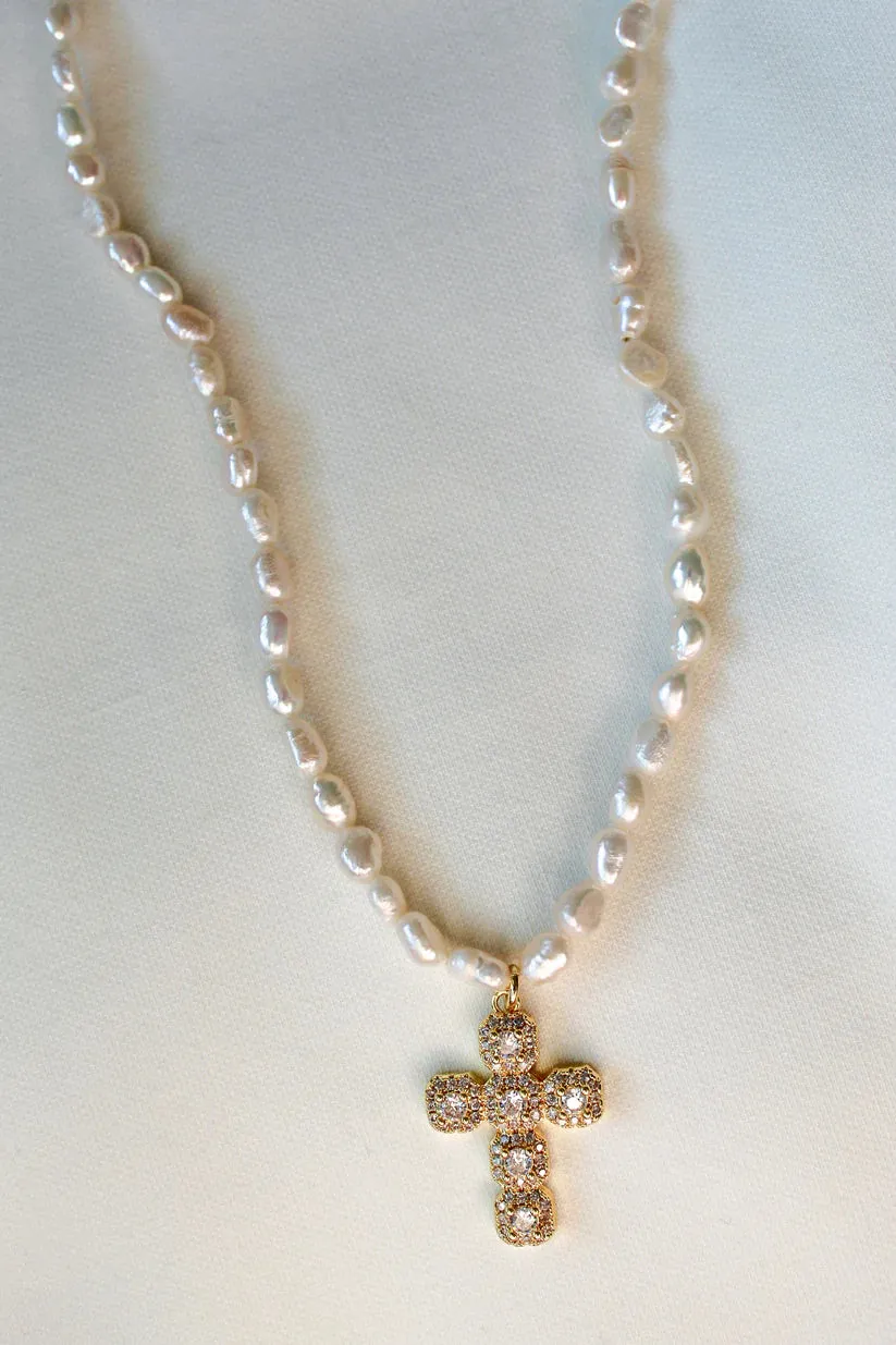 Kinsey Designs Baldwin Pearl Necklace With CZ Cross Pendant