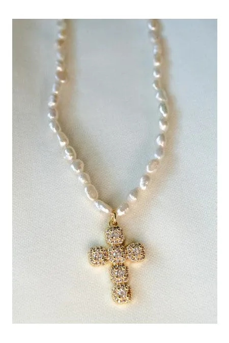 Kinsey Designs Baldwin Pearl Necklace With CZ Cross Pendant