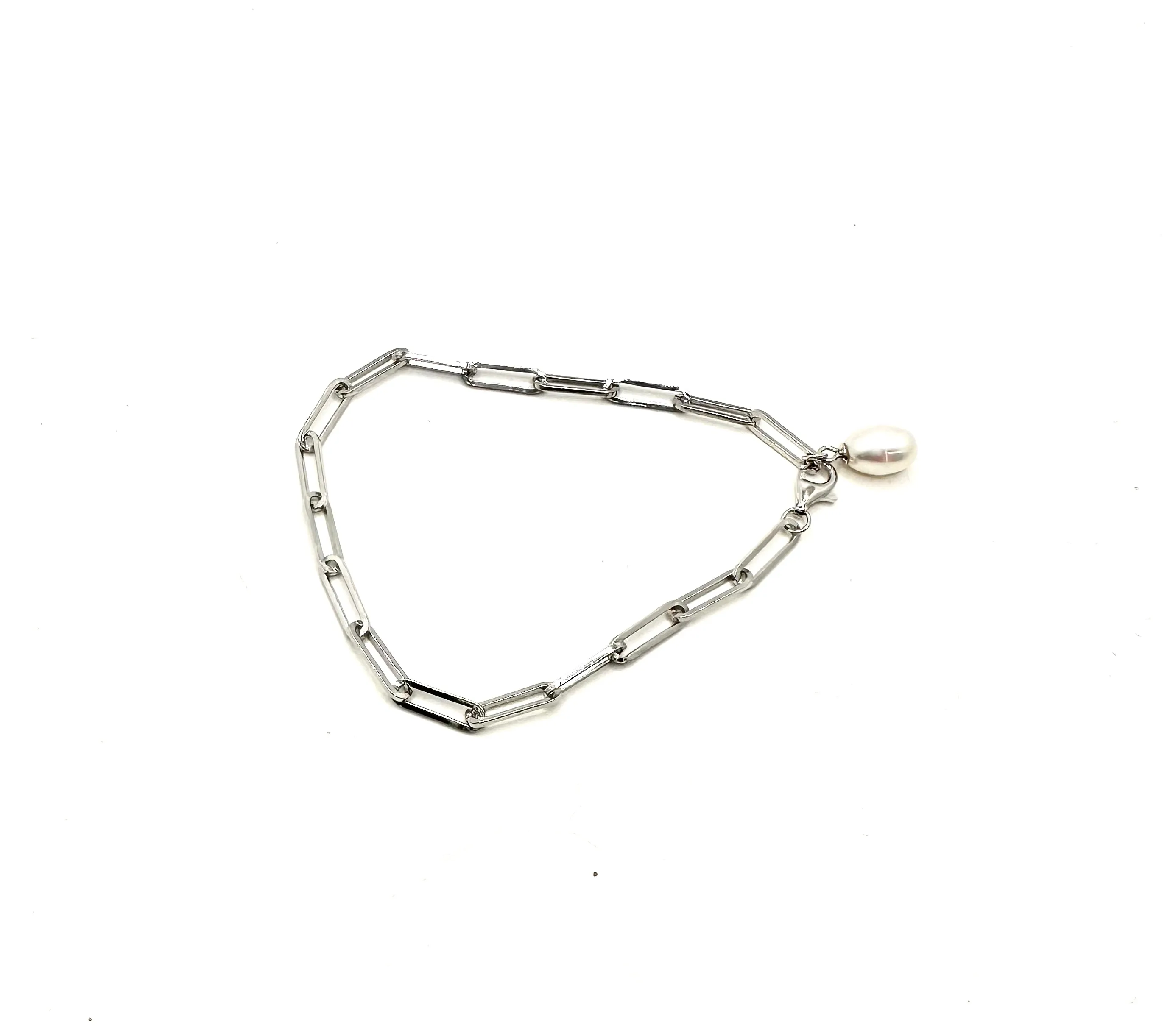 Pearl Drop Paperclip Bracelet