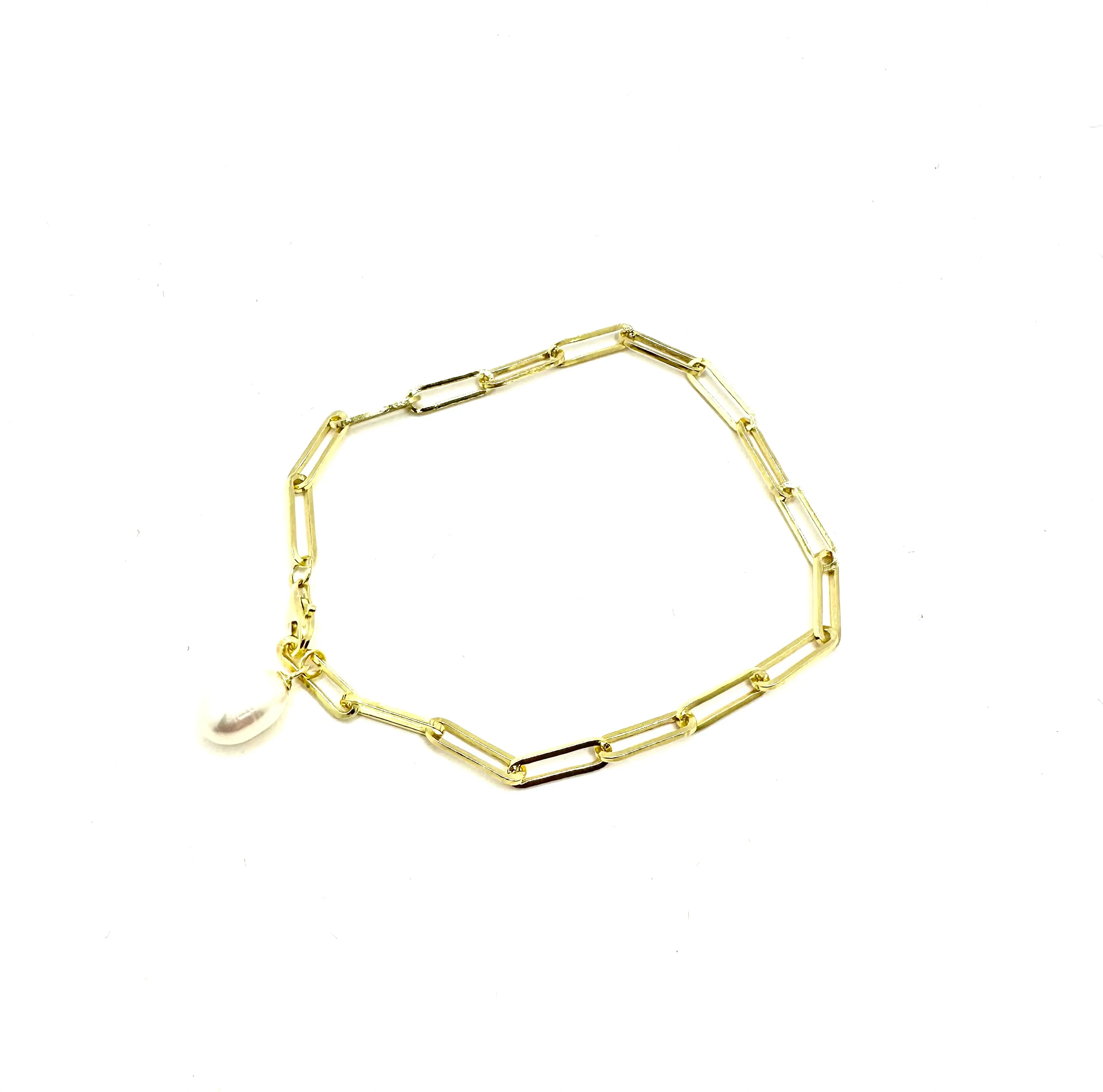 Pearl Drop Paperclip Bracelet