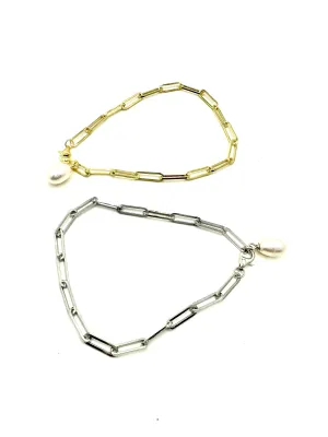 Pearl Drop Paperclip Bracelet