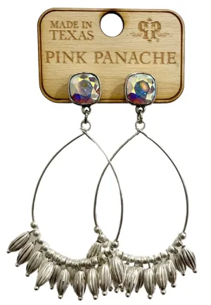 Pink Panache Silver Bead Fringe Teardrop Earrings with AB Crystal Stud