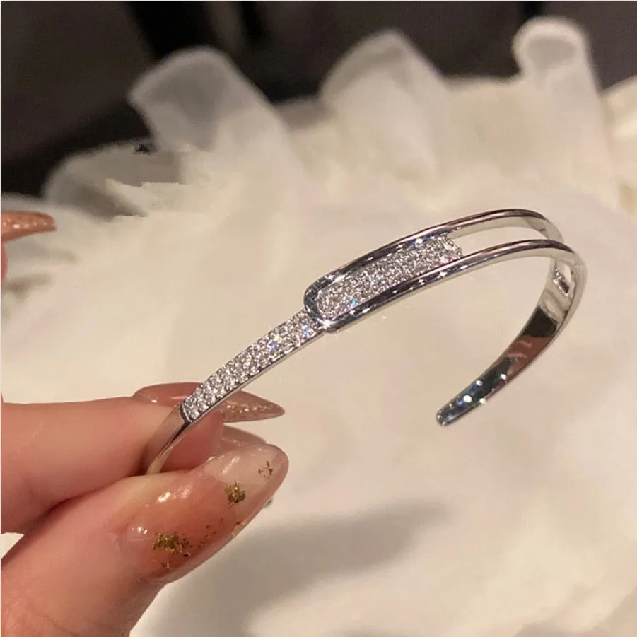 Rhinestones Crystal Inlaid Cuff Open Bangle Bracelet