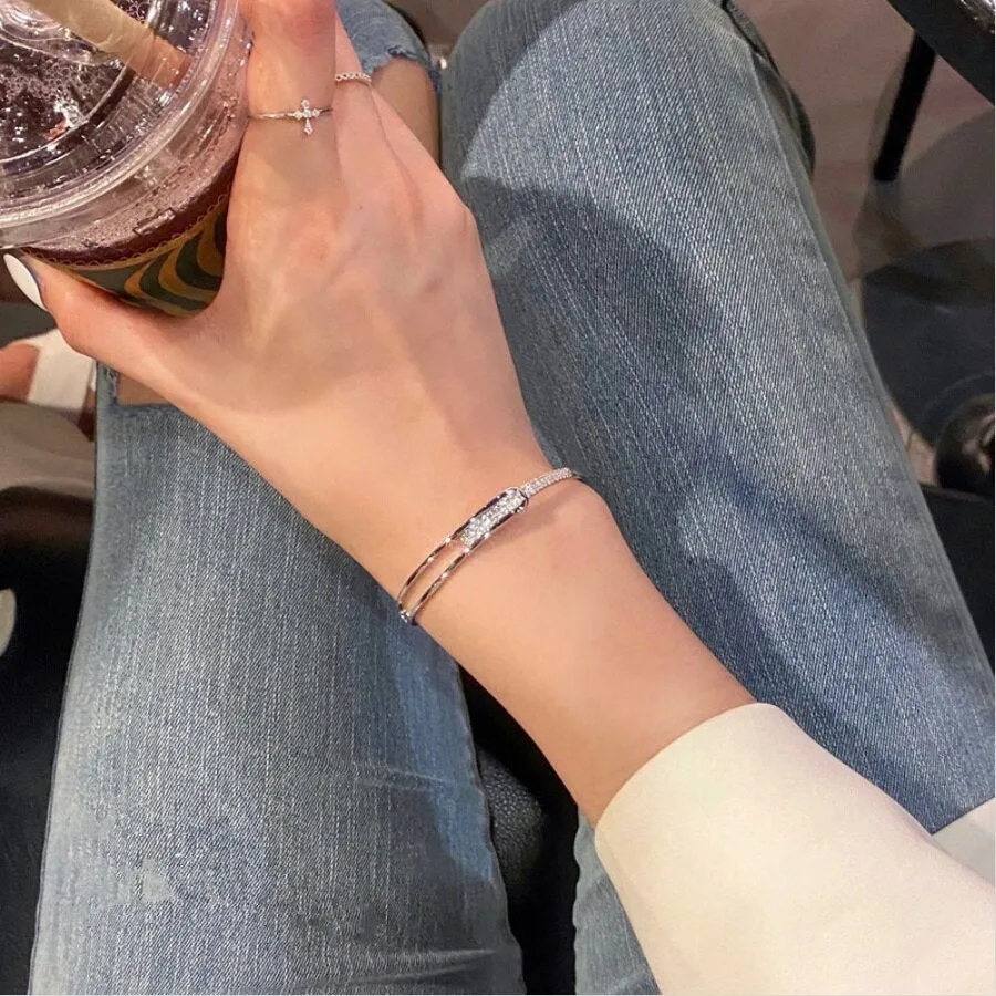 Rhinestones Crystal Inlaid Cuff Open Bangle Bracelet