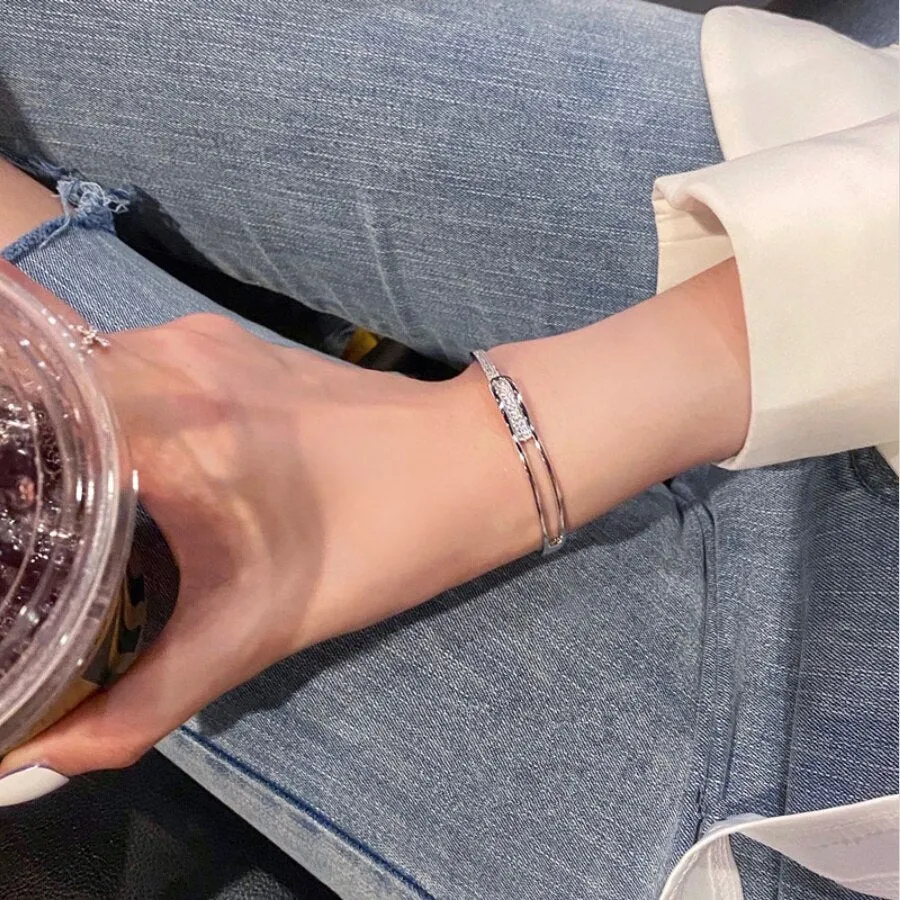 Rhinestones Crystal Inlaid Cuff Open Bangle Bracelet