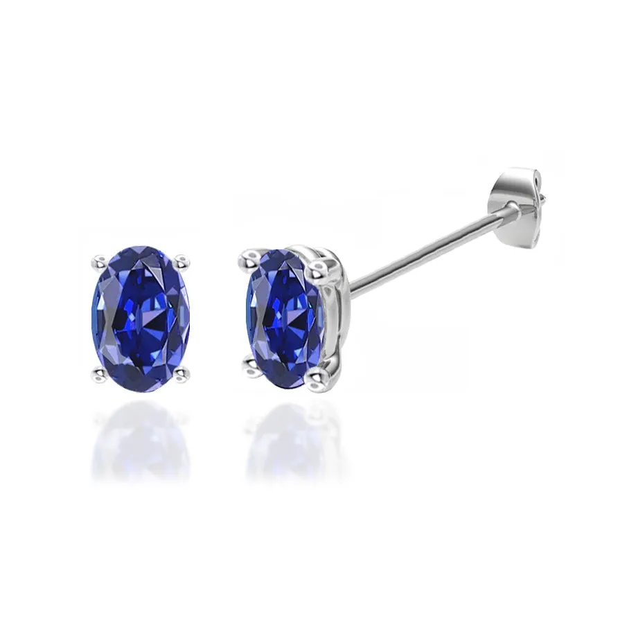 SAVANNAH - Oval Bue Sapphire 950 Platinum Stud Earrings
