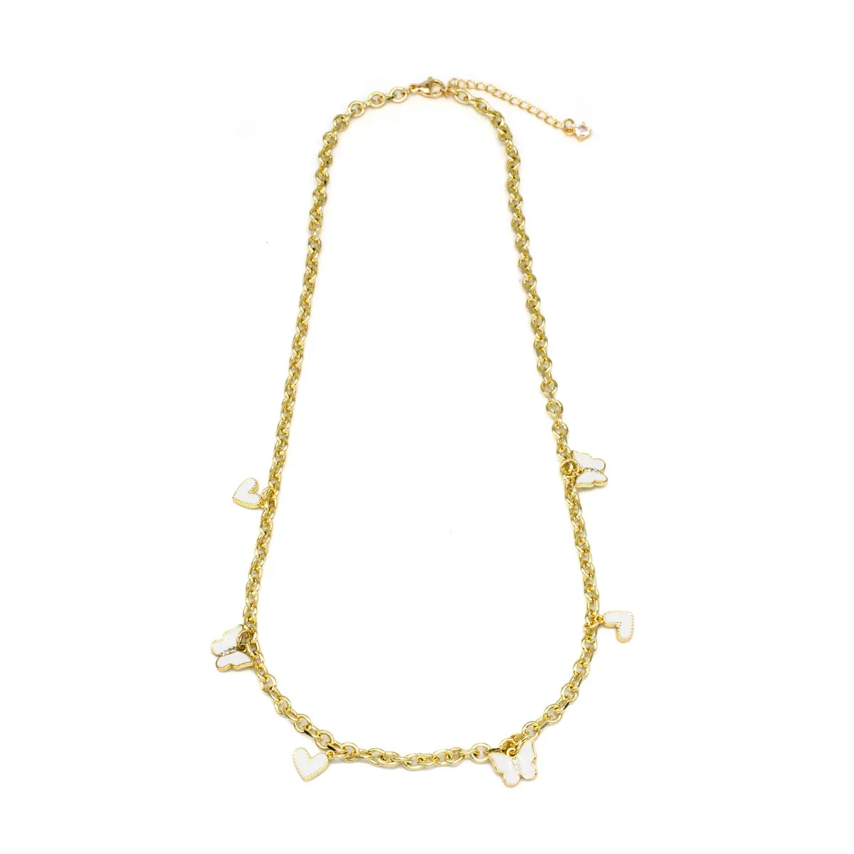 Simply Jewels Minimalist Gold Butterfly & Heart Charm Necklace