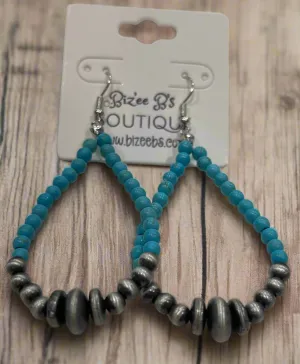 Turquoise Beaded Hollow Teardrop Earrings
