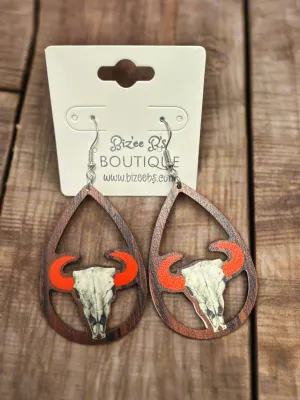 Wooden Bullhead Teardrop Earrings